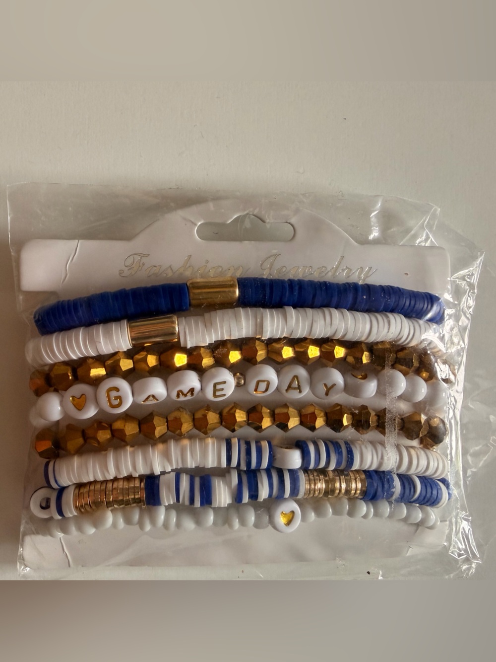 Fashion Jewelry Blue & White 'GAME DAY' Beaded Bracelet Set